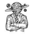 Saturn head businessman sketch vector illustration