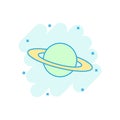 Saturn icon in comic style. Planet vector cartoon illustration on white isolated background. Galaxy space business concept splash