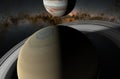 Saturn and Jupiter in the solar system - 3d illustration, closeup view Royalty Free Stock Photo