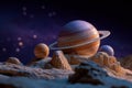 Planetary landscape with saturn model Royalty Free Stock Photo