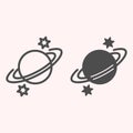 Saturn line and glyph icon. Planet with rings and stars around. Astronomy vector design concept, outline style pictogram Royalty Free Stock Photo