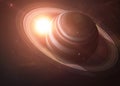 The Saturn with moons from space showing all they Royalty Free Stock Photo