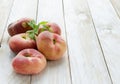 Saturn peaches or UFO, donut, flat peaches Royalty Free Stock Photo