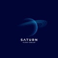 Saturn Planet Abstract Vector Sign, Emblem or Logo Template. Shaded Sphere with Lights Circles on Dark Space Background Royalty Free Stock Photo