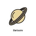 Saturn planet color icon thin line, linear, outline vector. Saturn planet simple sign Royalty Free Stock Photo