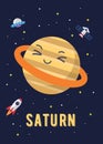 The Saturn Planet Cute Design, Illustration vector graphic of the of the saturn planets in cute cartoon style. ring planet, Space