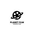 Saturn planet film vector logo design. Film roll illustration symbol for creative cinema movie production studio graphic template