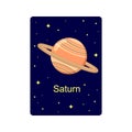 Saturn planet on flashcard. Educational material for kids. Space science learning in primary school and kindergarten