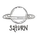 Saturn planet icon. doodle illustration of Saturn planet vector icon for web. black and white, hand drawn, sketch style, isolated Royalty Free Stock Photo