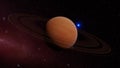 Saturn planet and rings, rotates against the background of a black starry sky