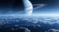 Saturn planet view from space clouds background Royalty Free Stock Photo