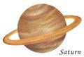 Saturn Planet watercolour illustration. Hand drawn on white back