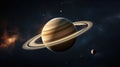 Saturn Planets In Deep Space, Adorned With Rings And Surrounded By Moons. Ai Generated
