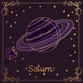 Saturn. Stylized illustration of Saturn in hand drawing style. The symbols of astrology and astronomy