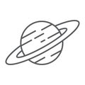 Saturn thin line icon, astronomy and space, planet sign, vector graphics, a linear pattern on a white background. Royalty Free Stock Photo