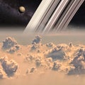 Saturn and Titan Royalty Free Stock Photo