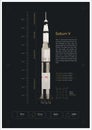 Saturn V Rocket. 3D illustration poster.