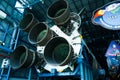 Saturn V Rocket engines at Kennedy Space Center`s Saturn V center