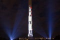 Saturn V rocket image on the east side of the Washington Monument in Washington DC, USA.