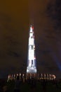 Saturn V rocket image on the east side of the Washington Monument in Washington DC, USA.