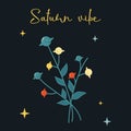 Saturn vibe postcard magical bouquet of Saturns with stars, mystical plants