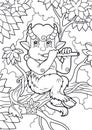 Satyr playing a flute while sitting on a branch