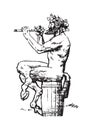 Satyr sitting on the barrel and playing the flute