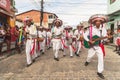 Cultural demonstration called Encontro de Chegancas in Saubara, Bahia. Members of a Marujada wear white clothes with colors and