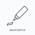 Sauce bottle flat line icon. Vector outline illustration of ketchup container. Black thin linear pictogram for squeeze