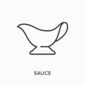 Sauce flat line icon. Vector outline illustration of gravy boat. Black thin linear pictogram for food container