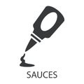 The sauce icon. The silhouette of the bottle with the flowing sauce and the signature. Delicious and healthy food that causes alle
