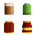 Sauce jar icons set cartoon vector. Various colorful sauce