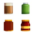 Sauce jar icons set cartoon . Various colorful sauce