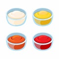 Sauce Mayonaise and mustard in bowl glass symbol set cartoon illustration vector Royalty Free Stock Photo