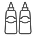 Sauce and mustard line icon, Street food concept, sauce bottles sign on white background, Bottles of ketchup and mustard