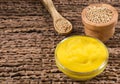 Sauce and seeds of yellow mustard - Sinapis alba Royalty Free Stock Photo