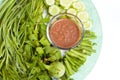 Sauce of shrimp paste and chili with vegetables.