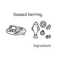 Sauced herring icon. Dutch fermented fish serving and recipe ingredients simple vector illustration Royalty Free Stock Photo