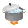 Saucepan with Boiling Water on Burner for Cooking Pasta Carbonara Vector Illustration Royalty Free Stock Photo