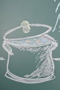 Saucepan. Children chalk drawing on school chalkboard. Royalty Free Stock Photo