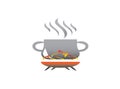 Saucepan with food on the fire cooking for logo design, cooking in the pot icon illustrator