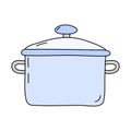 Saucepan with glass lid, cooking or baking kitchen design element, vector