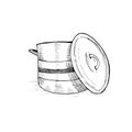 Saucepan. Hand-drawn sketch. Black and white illustration, vector.