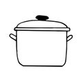 Saucepan icon, sticker. sketch hand drawn doodle style. , minimalism, monochrome. dishes, cooking, food Royalty Free Stock Photo