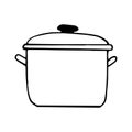 Saucepan icon, sticker. sketch hand drawn doodle style. vector, minimalism, monochrome. dishes, cooking, food Royalty Free Stock Photo