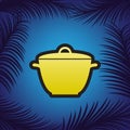 Saucepan simple sign. Vector. Golden icon with black contour at