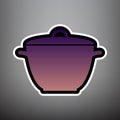 Saucepan simple sign. Vector. Violet gradient icon with black an