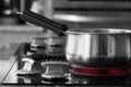 Saucepan on stove - hot burner Royalty Free Stock Photo