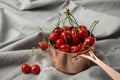 Saucepan with sweet red cherries