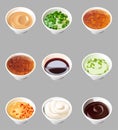 composition in ceramic saucers of different sauces